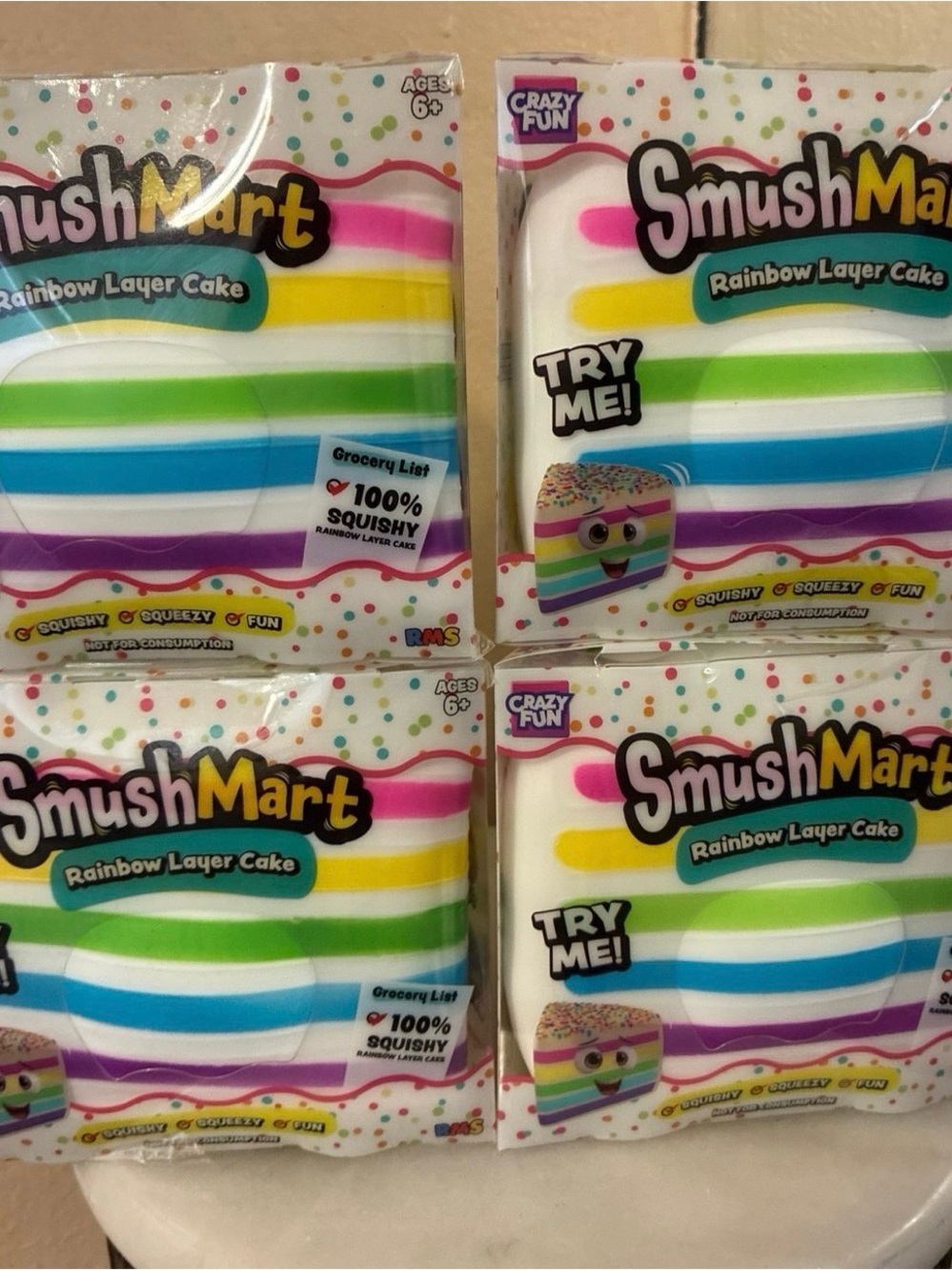 Rainbow Layer Cake Squishy Toy - White with Rainbow Stripes